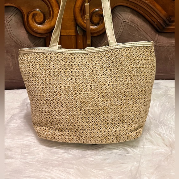 Bueno Tan Canvas & Brown Leather Satchel with Gold Hardware - Picture 6 of 10